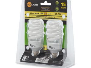 זוג נורות מיני ספירל 15W E14 אור חם