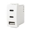 מטען 3 יציאות USB 2C+A PD 20W לבן מט 1 מודול ניסקו סוויץ’