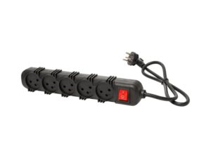 רב שקע שחור 5 שקעים + מפסק + כבל כ-1 מטר