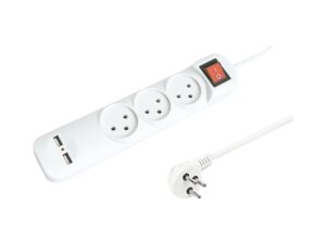 רב שקע לבן 3 שקעים + מפסק + 2X USB3.1A + כבל כ-1 מטר