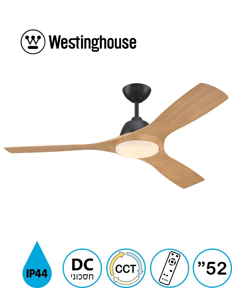 מאוורר תקרה Jessica IP44 "52 מנוע DC כולל שלט ותאורה שחור+דמוי אלון