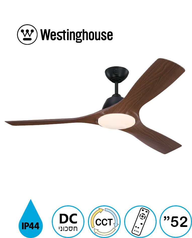 מאוורר תקרה Jessica IP44 "52 מנוע DC כולל שלט ותאורה שחור+דמוי מהגוני